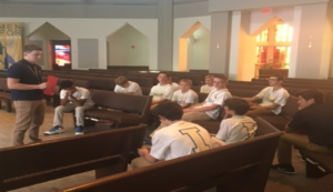 Freshman retreatents gather in Saint Mary’s Chapel to hear a speech from either Mr. gallagher or Mr. Vilinsky ‘97. Photo Credit: Mrs. Mary Catherine Koehler